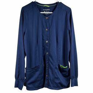 Healing Hands Women's Large Megan Jacket HH Works Scrub Navy Blue Long Sleeve